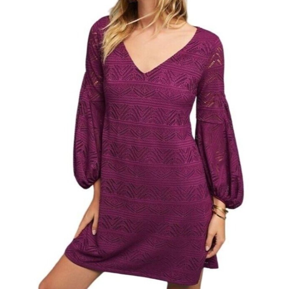 Maeve Leila Lace Purple Dress Balloon Sleeves XS
